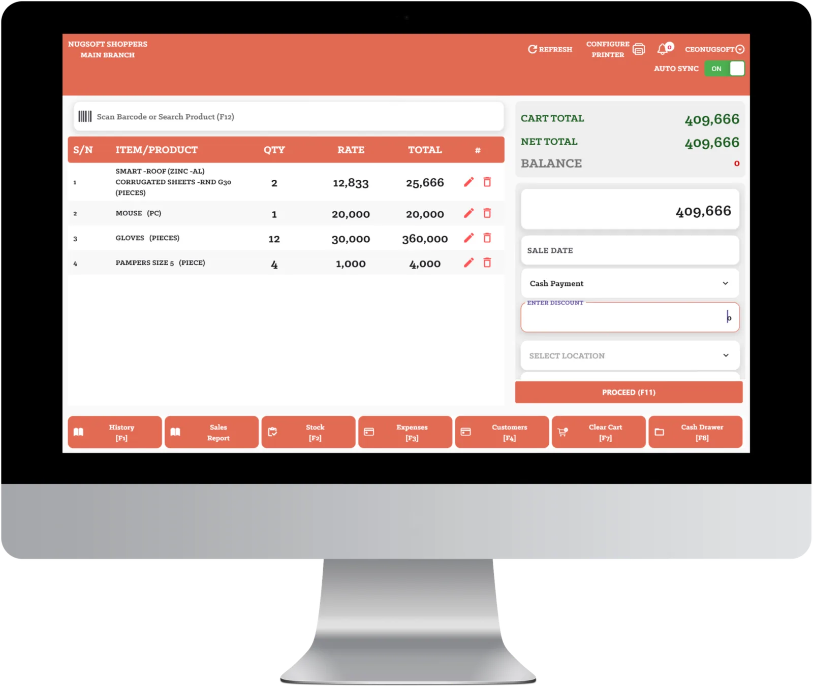 POSCream application screen