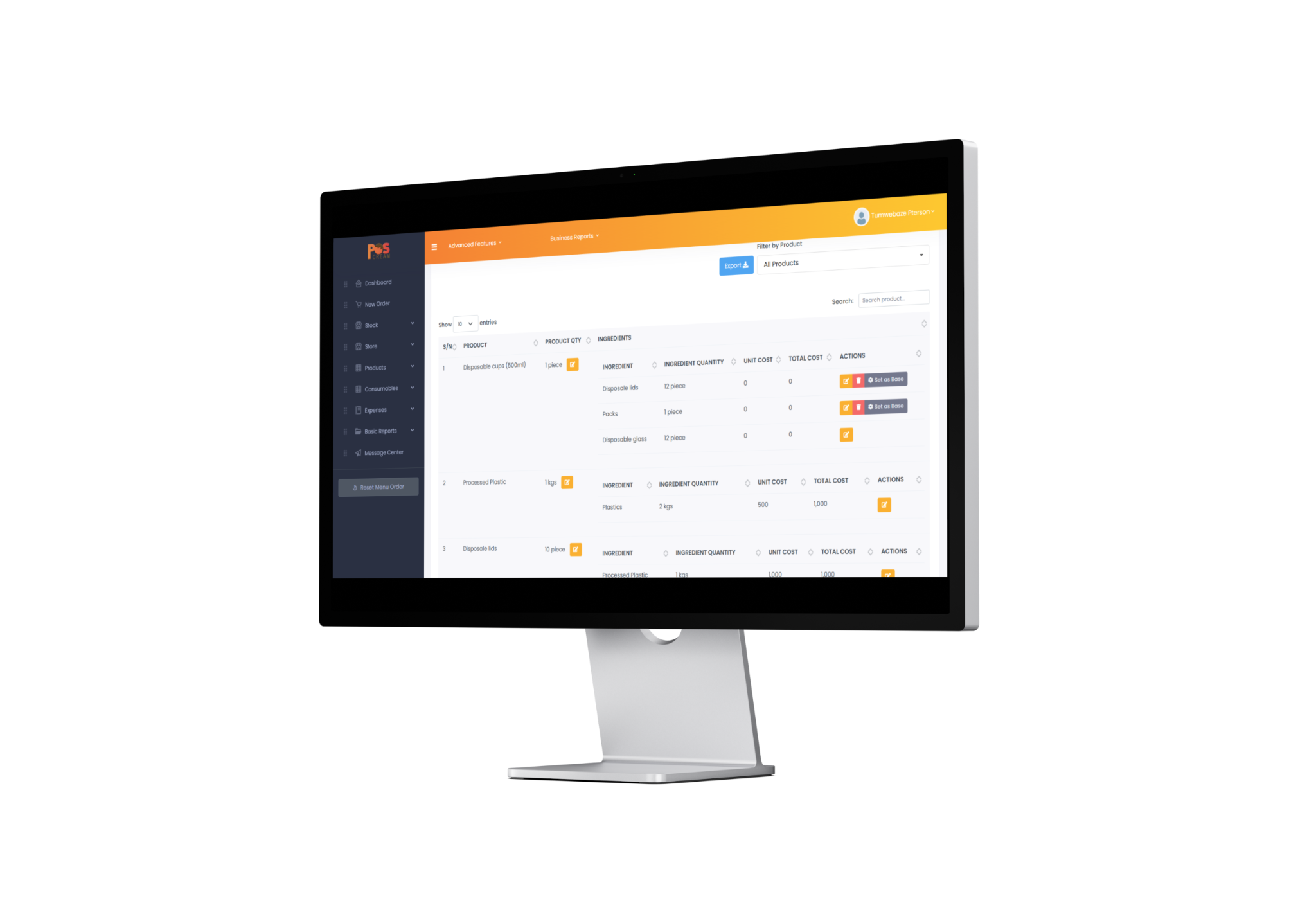 Production ingredients and costing workflow